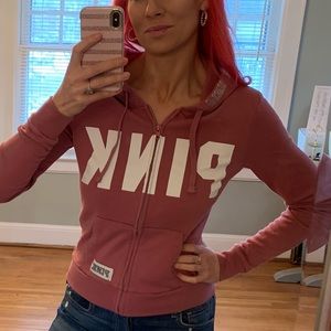 Y2K 2000’s PINK zip up hoodie in dusty rose XS